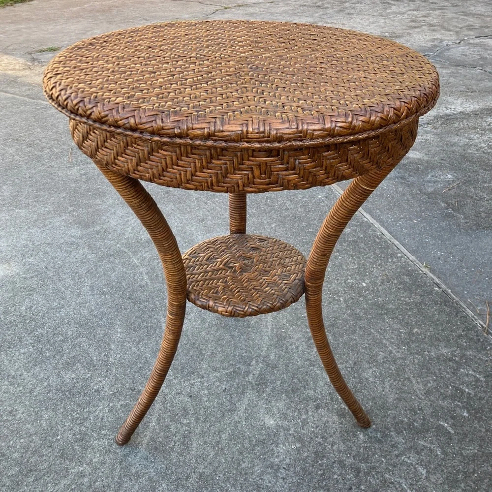Rattan Pedestal Side Table - Picture 3 of 11